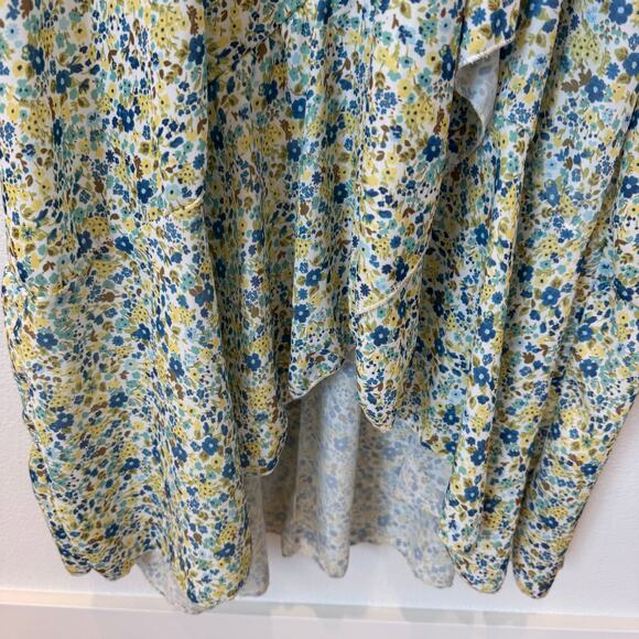 Altar'd State Yellow/Blue Floral Ruffle Faux Wrap V-Neck Cottage Maxi Dress- L - Picture 9 of 11